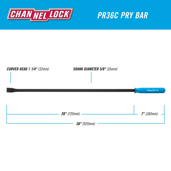 Channellock 1-1/4 x 28-inch Professional Pry Bar, 36-inch Overall Length - Ridge Toolbox